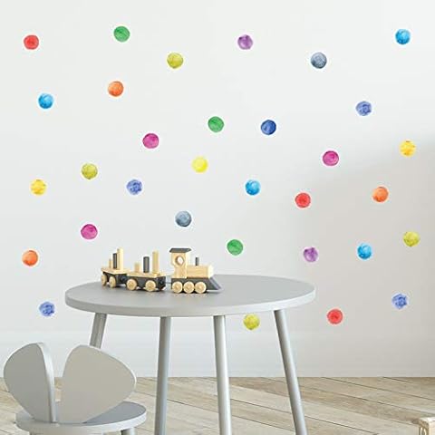 T-YU 60PCS Colourful Watercolour Dots Nursery Wall Art Stickers, Kids Wall Stickers for Bedrooms for Girls for BoysLiving Room Dots Wall Stickers Cover