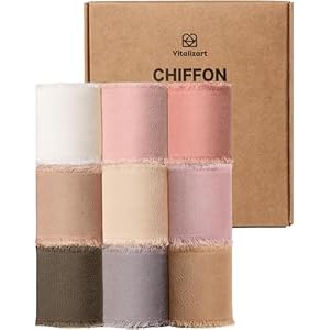 Vitalizart 9 rollos de cinta de seda de gasa rosa y nude de 1.5 pulgadas, flecos hechos a mano, total de 27 yardas de bordes deshilachados, cintas para invitaciones de boda, ramos de novia, regalos