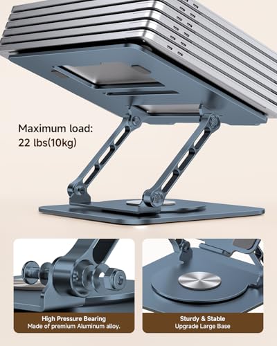 Image of MCHOSE Laptop Stand for Desk, Ergonomic Laptop Riser with 360 Rotating Base, Foldable Notebook Computer Holder Stand Compatible with MacBook Air Pro, Dell XPS, More 10-15 inch Laptops, Navy