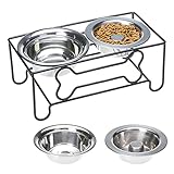 Raised Dog Bowls for Cats and Small Dogs - Elevated Dog Food Bowl, Stainless Steel Dog Slow Feeder Bowls with Iron Stand