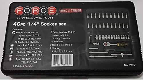 Force(2462) 46 pcs Socket Combination DIY Repair Tool kit for Home and Professional Use