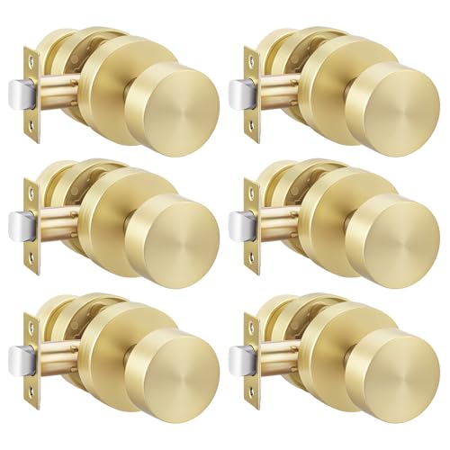 Image of Haidms Brushed Gold Door Knobs Passage, Heavy Duty Zinc-Alloy Closet Door Knobs, Gold Interior Door Knob for Hallway & Closet, Round Ball Design(6 Pack)