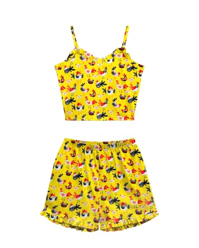 Cetieo Womens Pajama Sets 2 Piece Cute Ruffle Pjs Summer Lounge Tank Top Short Sets Loungewear (US, Alpha, Small, Regular, Regular, chicken-01) - image 4