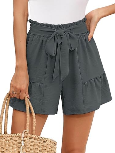 Heymoments Women's Wide Leg Shorts Lightweight High Waisted Adjustable Tie Knot Loose Fit Summer Cute Trousers