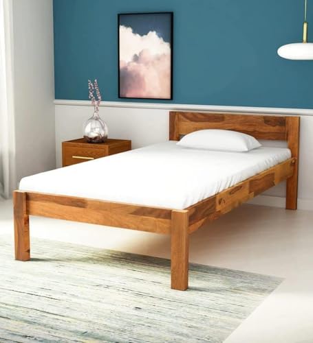 Image of CRAFT D ARTS Sheesham Wood Single Size Bed Without Storage | Wooden Single Bed | Space Saving Low Floor /Lying /Rise /Level /Profile Cot Bed for Bedroom, Natural Finish