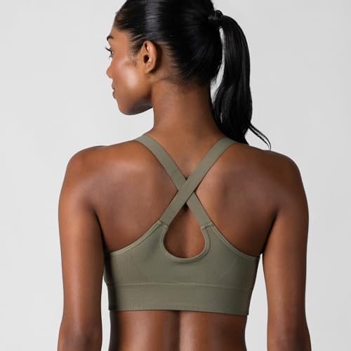 New Balance Sostén Deportivo Damen Sport-BH, verstellbare Träger, nahtlos, drahtlos, 2 Stück, Meersalz/Dunkles Olivgrün, Medium – Ansicht 3