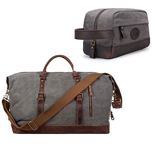 S-ZONE Oversized Leather Canvas Duffel Shoulder Weekender Mens Overnight Bag/Mens Travel Case Dopp Kit Small Shaving Toiletry Bag Makeup Organizer Insert