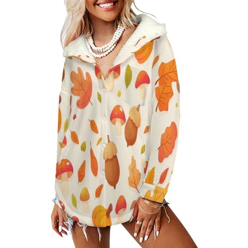 Veste polaire boutons femme contre le froid avec poches et capuche sherpa