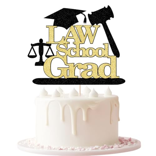 Keoysek Law School Grad Cake Topper, Congrats Lawyer/Born to Argue, 2025 Law School Survivor Graduation Party Decorations Supplies (Black gold)