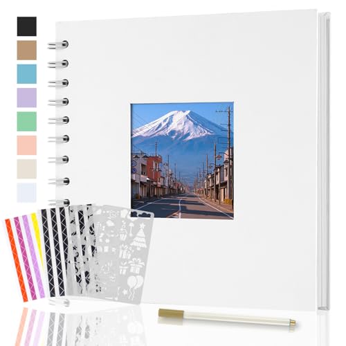 AIOR 手作りアルバム 台紙 フォトアルバム 写真ウィンドウ付きスクラップブックアルバム 250 GSM厚紙 20枚40ページ 17.5CMx17.5CM 思い出帳 DIY 写真集 卒業記念集 赤ちゃん写真集 結婚記念 誕生日 プレゼント(ホワイト)