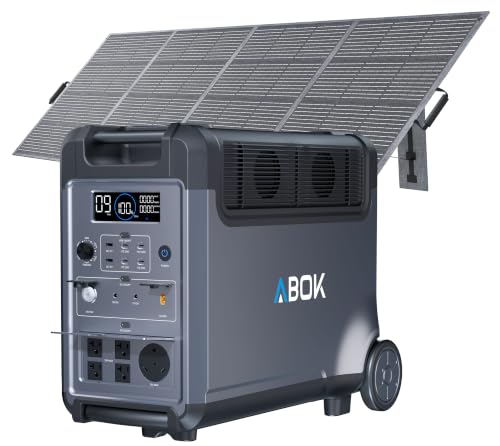 Image of ABOK Ark3600 Portable Power Station with 400W Solar Panel,2000W Solar Input | 3840Wh LiFePO4 Battery, Expandable to 11520Wh,15 Outlets, 3600W Solar Generator for Home Backup, Hurricane, Camping, RV
