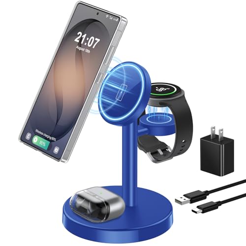 Image of Aeinidi Magnetic Wireless Charger for Samsung, 3 in 1 Super Fast Charging Station for MagSafe Charger Stand for Galaxy S26 Ultra Z Fold /Flip 8, Watch Ultra 8 7, Buds 4 /3 Pro, Not for Watch 9 /Ultra 2