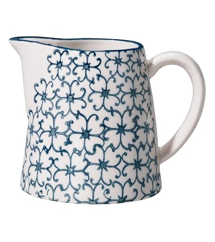 Nordring Creamer Kristina with Handle for Milk, Sauce 9 Oz Jug, blue, Stoneware, Handmade stamp decor
