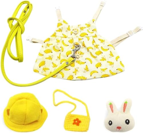 ISUPY ペット用品 ウサギ 子猫 ハーネス リード セット 可愛い うさぎ服 モルモット 子猫 子犬 小動物用 調整可能 着ぐるみ お散歩用リード お出かけ用品 矮小ウサギに最適 (S,バナナ)