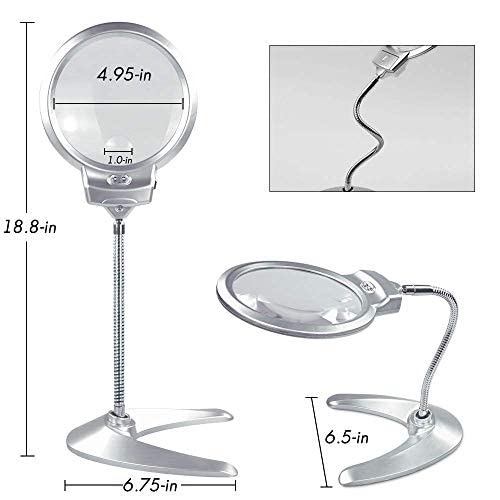 Lupe mit Licht und Ständer, freihändig faltbares Design, dimmbare Linse, multifunktional für Arbeiten in der Nähe, Leselupen Stabilize