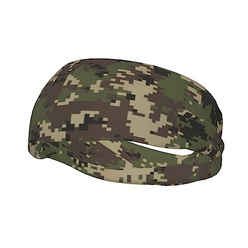 Men and Women Sweatband Friendly Stretchy Athletic Sweatbands Green camo Army Solider Camouflage Head Band for Yoga, Bike, Cycling, Basketball Headbands