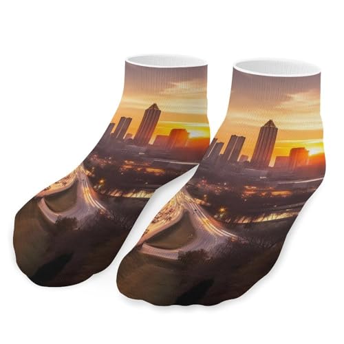 Atlanta City Sunset Landscape Socks Ankle Length Socks Casual Short Socks for Women Men Low Cut Sports Socks Running Socks No Show Socks Ankle Socks Athletic Socks Workout Socks