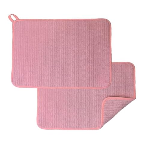 QGWJEKUI 2 Pack Dish Drying Mats for Shower Caddy, Small Dish Drying Mats Drying Pad, Dish Rack Drainer Mat, Pink Kitchen Mat Drying Matt Kitchen Counter, 12'' x 16'' Cover