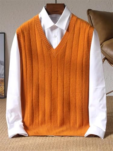Men's V-Neck Casual Knit Vest Winter Wool Waistcoat Sweater Loose Middle-Aged Sleeveless Jumper Warm Thick Vest Tops2