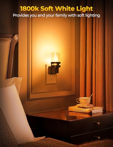 Image of Briignite Candle Night Light Plug in 2 Pack, Amber Nightlight Dimmable | Night Lights Plug into Wall LED, Dusk to Dawn Light Sensor, 1800K Amber Candle Nightlight for Kids Hallway Bathroom Bedroom