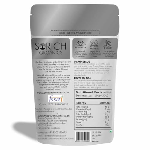 Image of Sorich Organics Hemp Hearts Seed 200g - Raw, Shelled Hemp Seeds | High Protein, Omega 3 & 6 | Keto, Vegan, Gluten-Free Superfood, Great for Smoothies & Salads.