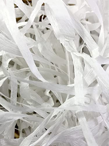 Image of Eco Sarras thin shredded paper crinkle paper grass strips gift tray decoration, gift hamper decorations, gift box fillers, wedding birthday & valentines day gift (1000 Grams / 1 KG, White)