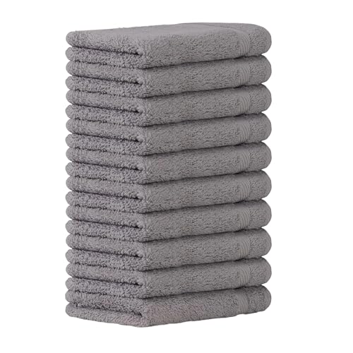 Luckytowel 10er Set Gästehandtücher 30x50 cm 100% Baumwolle, 600g/m² Oeko-Tex Gästetuch-Set 10er Pack Grau