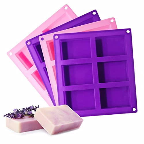 Bangp 4 Pack Silicone Soap Molds,6 Cavities Handmade Soap Making Molds,Silicone Cake Bread Baking Molds For Diy Crafts,Soap Molds For Soap Making,With 100Pcs 3.5X5 Inches Bags #TOP1