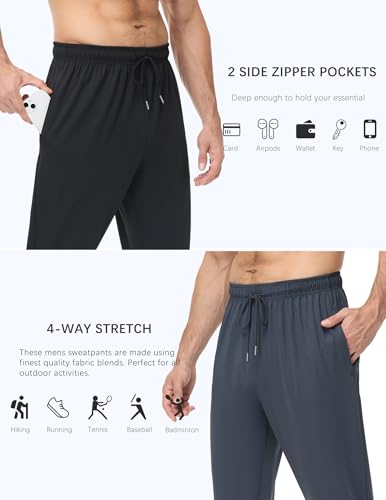 4 Pack Mens Athletic Sweatpants with Zipper Pockets,Track Pants Joggers for Men,Workout Casual Hiking Jogging Pants Men3