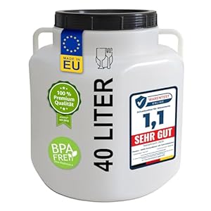 plasteo® 40 Liter Weithalsfass mit Deckel und Griffen Eckig Natur, Lebensmittelecht und BPA-Frei, Futtertonne Kunststofffass Universalfass Deckelfass Wasserfass Regentonne Lagerfass