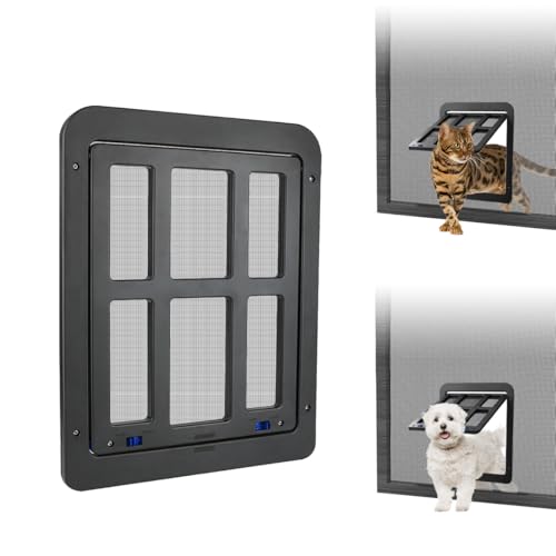 NAMSAN Cat Screen Door Flap Opening 8.3 x 10.3 inches Doggie Door for Screen Door Window Cat Door Magnetic Self-Closing Cat Door for Sliding Door Lockable Black