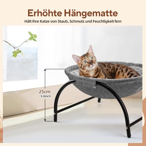 LIFLIX Katzenhängematte Outdoor, Erhöhter Katzenbett mit abnehmbarem, Waschbarem Plüsch, Stehend Hängematte Katzen für Innen-/Außenbereich (Grau)