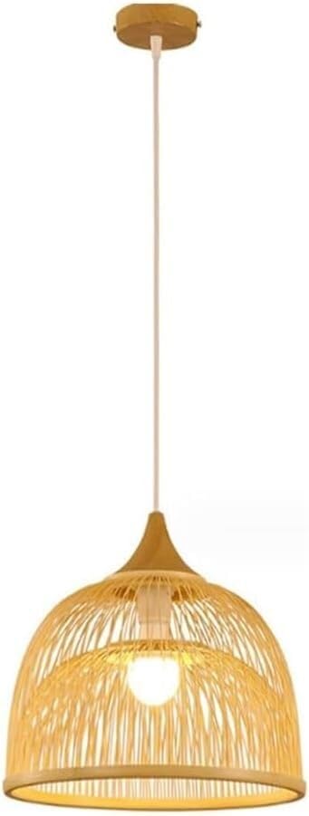 Luminaire suspendu en rotin tressé haut de gamme et abat-jour bambou double couche