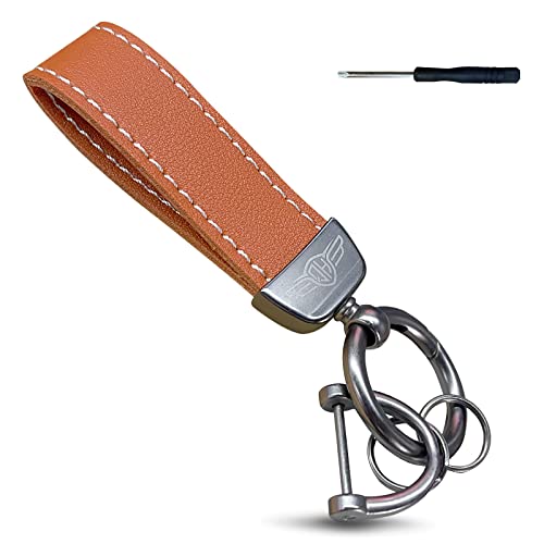 Porte-clés universel en cuir véritable - Anti-rouille - En cuir - Avec anneau anti-perte - Avec 2 porte-clés et 1 tournevis), Orange Cover