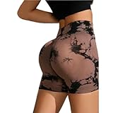 DCEHGEW Women Stretch Gym Cycling Running Yoga Shorts Breathable High Waist Compression Workout Athletic Shorts-Brown-XL