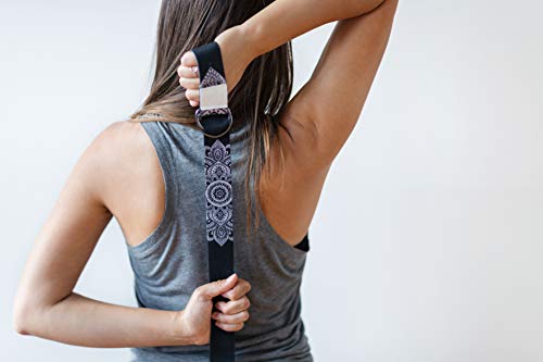 YOGA DESIGN LAB | The Yoga Strap | Luxurious, Extra Long, Super Soft, Eco Printed | Studio Quality, Adjustable | Safely Stretch Further and Hold Longer | 8 ft Long (Mandala Black, 8ft)