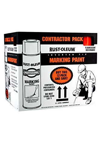 Image of Rust-Oleum P2558852 15-Ounce Spray Paint Marking Paint Contractor, Fluorescent Red-Orange, 10.67 Fl Oz (Pack of 12)