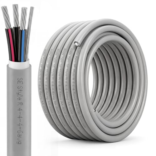 Image of Copkim 75Ft 4-4-4-6 SER Aluminum Service Entrance Cable 600V - UL Listed Electrical Wire for Above Ground Sub Panel Feeder, 4 AWG 3 Conductor with 6 AWG Neutral - Residential /Commercial Panel