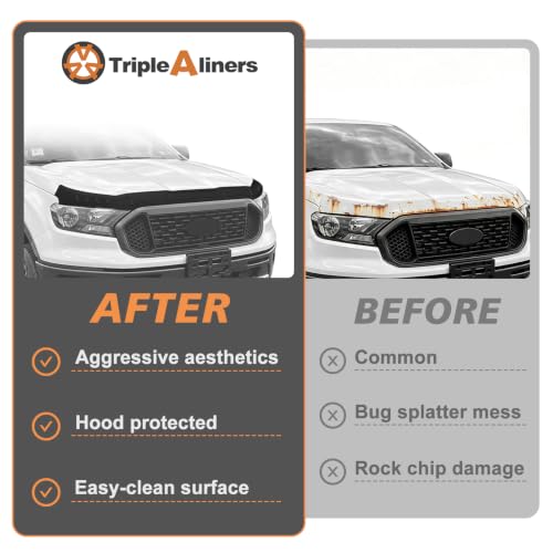 Image of TripleAliners Hood Bug Deflector Protector for 2019-2023 Ford Ranger | Hood Protector, Bug Deflector Shield Replacement, Flexible TPE Material, Easy to Install, Upgraded adhesion