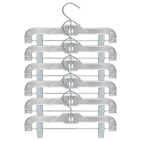 Perfecasa Crystal Clear Pants Plastic Kids Hangers 20 Pack, Skirt Hangers with Strong Metal Clips, Trousers, Trunks, Swim Suits, Teenagers, Children Hangers, Heavy Duty, Acrylic 11 inch Cover