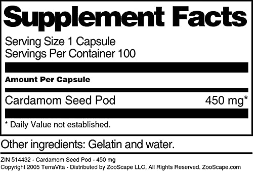 Terravita Cardamom Seed Pod - 450 Mg (100 Capsules, Zin: 514432) #TOP2