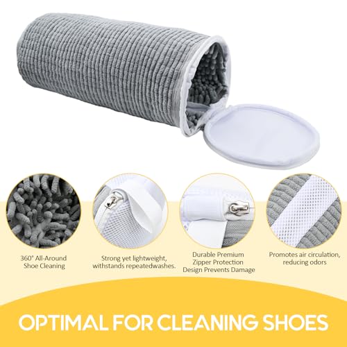 2 Stück Schuhwaschbeutel Waschmaschine, Schuhbeutel Waschmaschine Schuhwaschbeutel Rundum-Reinigung 360° Reinigungsflusen für Schuhe mit Verstecktem Reißverschluss Schuhbeutel waschmaschine(Grau)