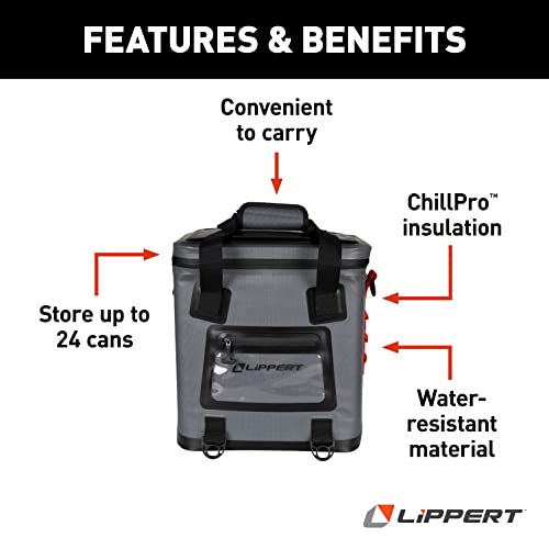 Image of Lippert Adventure Pro 24-Can Soft Insulated Cooler Tote Bag, Up to 15 lbs. of Ice, 18 Quarts of Water, 14 inch x 10-1 /2 inch x 15-1 /4 inch Wide Mouth Opening, Padded Handle & Shoulder Strap - 2021099915