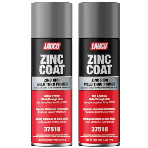 LAUCO Zinc Coat Weld-Thru Primer 15.5 oz Pack of 2 Zinc Rich Spray for Welding Anti-Corrosion Coating for Bare Metal MIG & Spot Welding Safe Fast Dry Industrial Primer 37518
