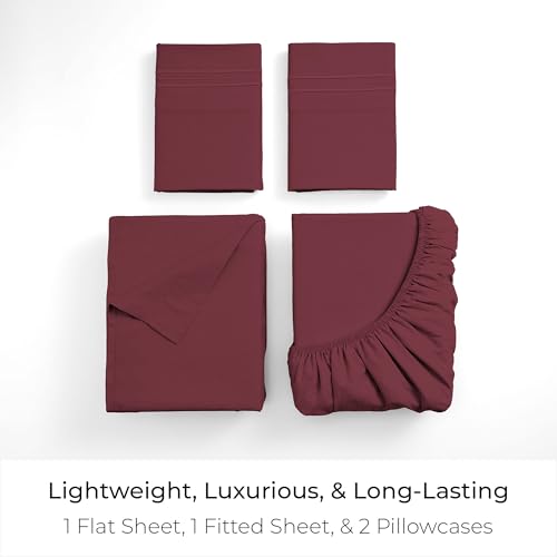 Image of Mellanni Queen Sheets Set - 4 PC Iconic Collection Bedding - Hotel Luxury, Extra Soft, Cooling Bed Sheets - Wrinkle, Fade, Stain Resistant (Queen, Burgundy)