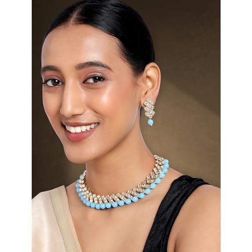 Image of Peora Kundan Faux Pearl Necklace & Jewelry Set Gift for Women