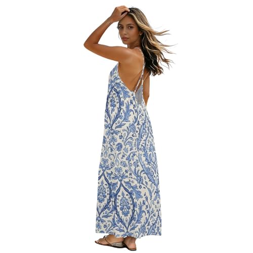 Robe d'été vintage fleurie bleue : la tenue dos nu légère pour rester fraîche