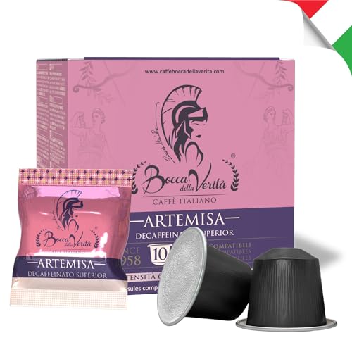 BOCCA DELLA VERITA® - Caja de 10 Cápsulas de Café Italiano Sabor ARTEMISA Descafeinado, Cápsulas Compatibles con Cafetera Nespresso®, 100% Made in Italy