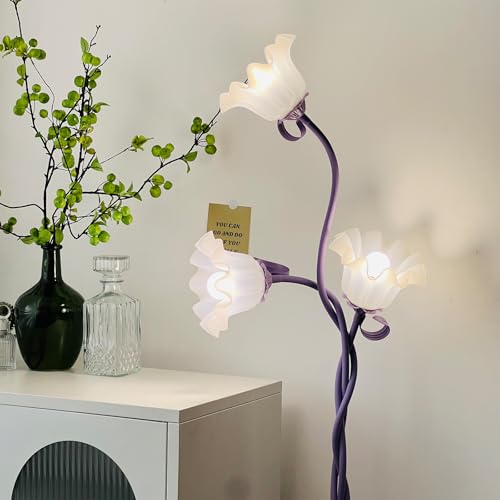 meibeileil Fiori Piantana Lampada da Terra,Lampada da Terra Salotto ad Arco DIY 3-Luci Fiores,Vintage Dimmerabile Spirale Lampada Soggiorno da Terra,Floor Lamp per Camera da Letto,Ufficio,H170Cm,Viola