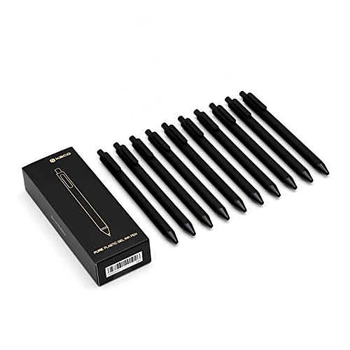 Kaco Gel Ink Pens Aesthetic School Office Supplies Stationary Retractable Refillable 0.5Mm Fine Point (Pure, 10 Pieces Black Ink - Black Barrel) #TOP5